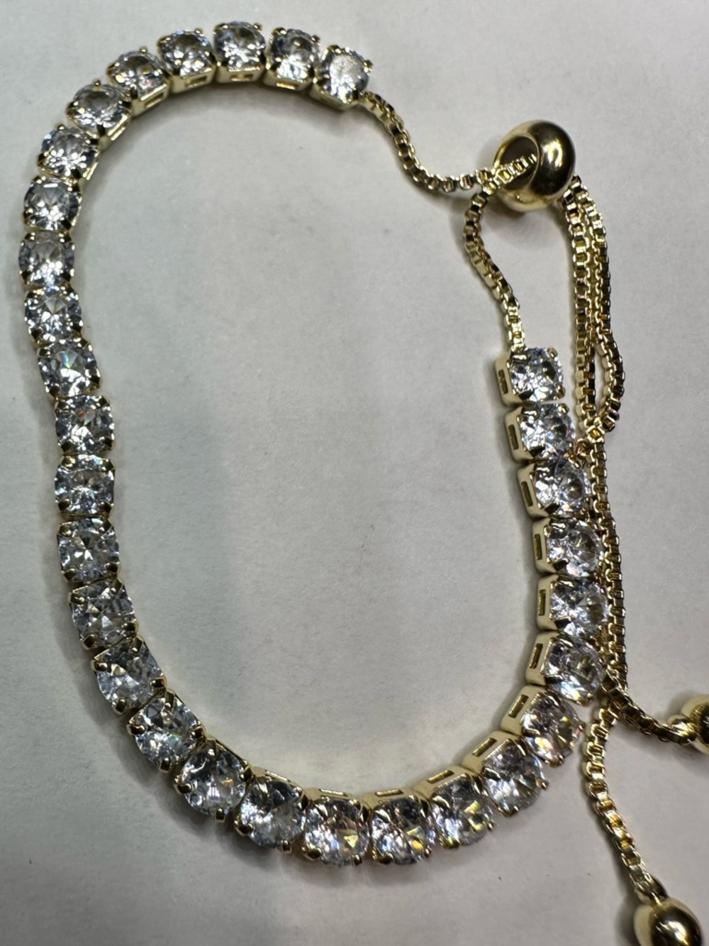 Gold Plated Cubic Zirconia Tennis Slider Bolo Bracelet - Picture 7 of 14